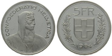 Preview: 5 Franken 1984 ohne Münzzeichen